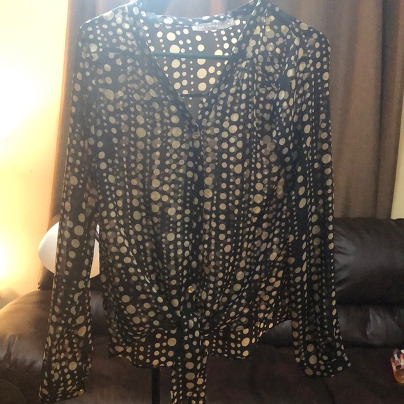 Gold and Black Button up Blouse - Picture 2 of 3